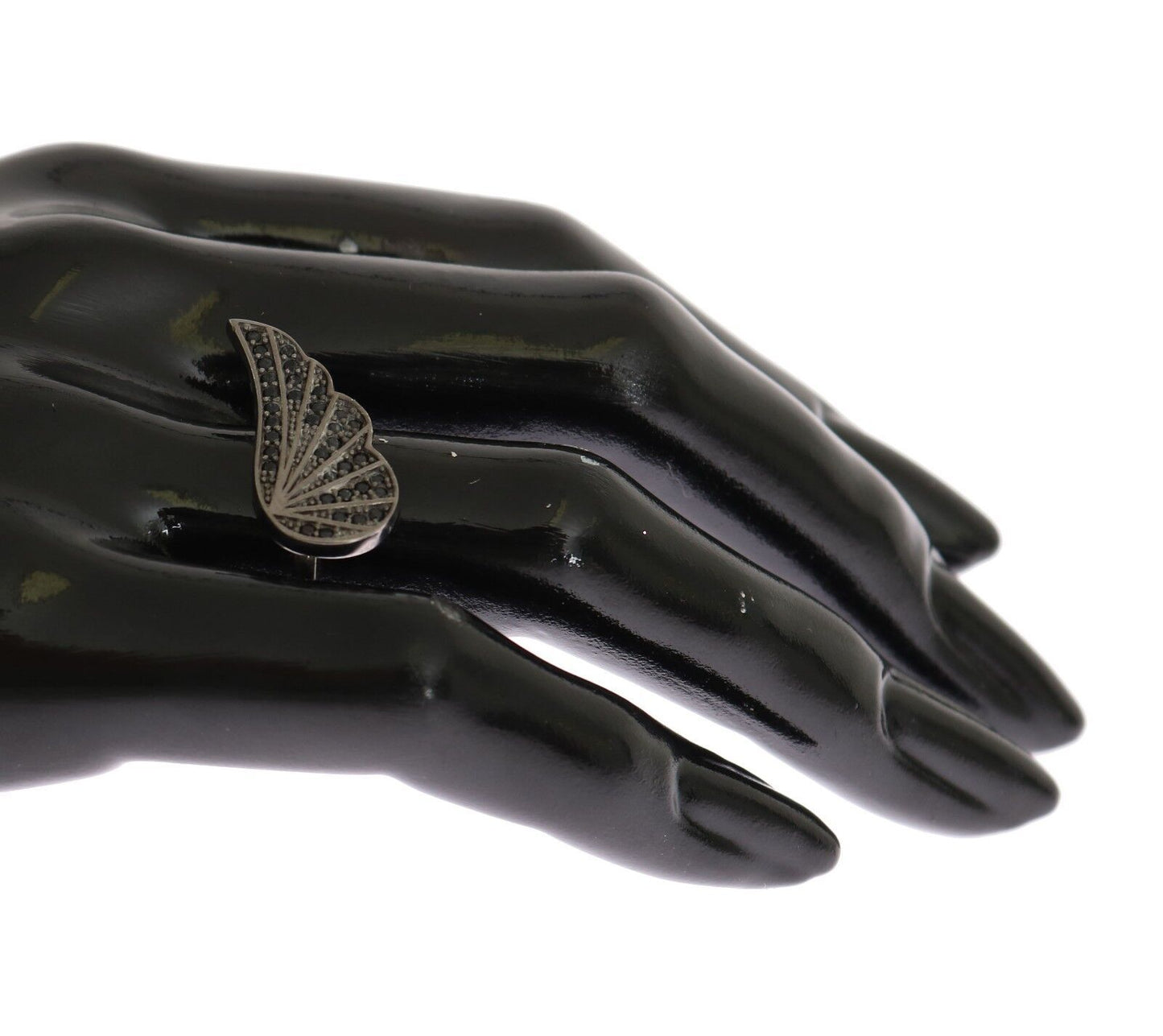 Nialaya Silber Damenring mit schwarzen Zirkonia-Steinen, Rhodium 925