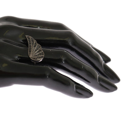 Nialaya Silber Damenring mit schwarzen Zirkonia-Steinen, Rhodium 925