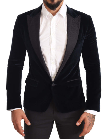 Dolce &amp; Gabbana – Slim Fit Smokinganzug aus blauer Samt-Baumwolle