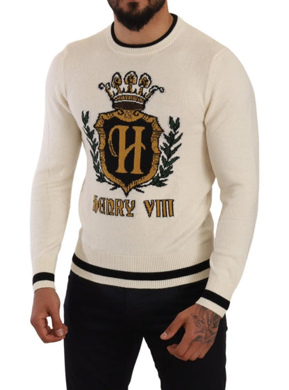 Dolce &amp; Gabbana Weißer heraldischer Kaschmirpullover