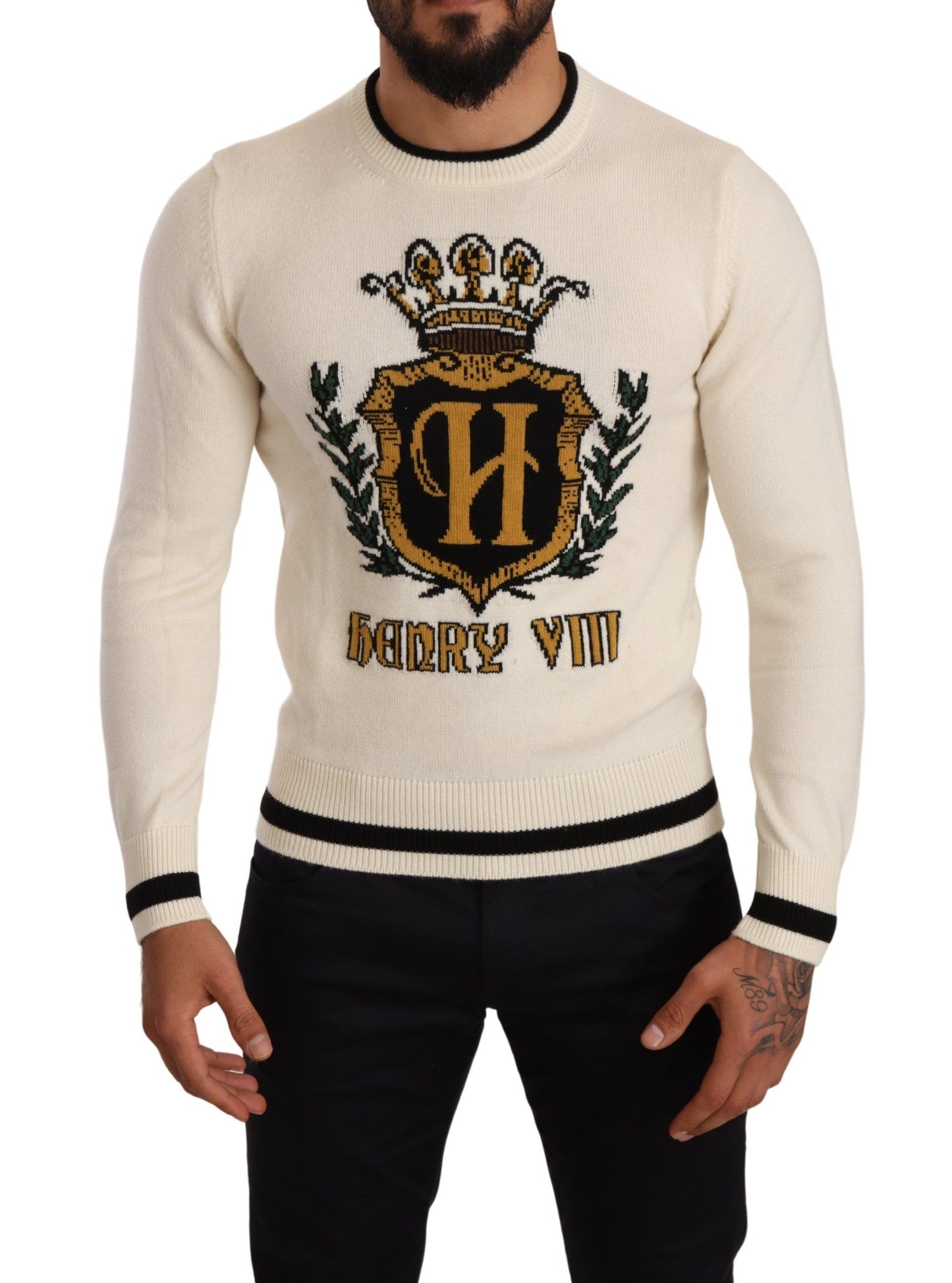 Dolce &amp; Gabbana Weißer heraldischer Kaschmirpullover
