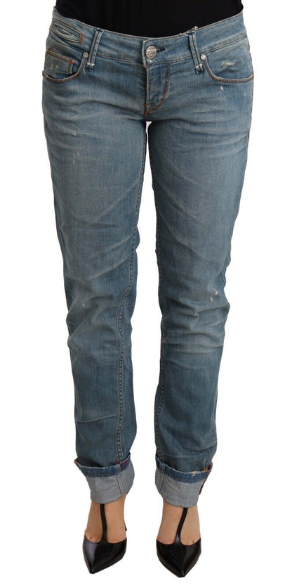 Acht Damenhose aus gewaschener Baumwolle mit umgeschlagenem Saum, Blau