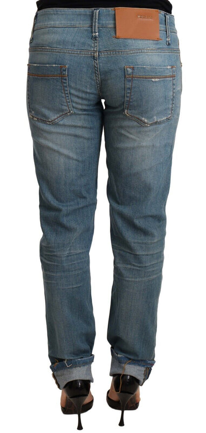 Acht Damenhose aus gewaschener Baumwolle mit umgeschlagenem Saum, Blau