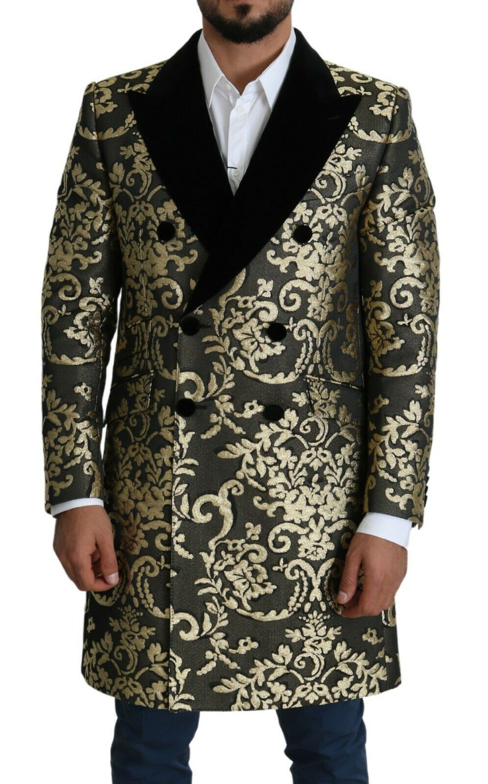 Dolce &amp; Gabbana Schwarzgold Jacquard Langmantel SICILIA Jacke