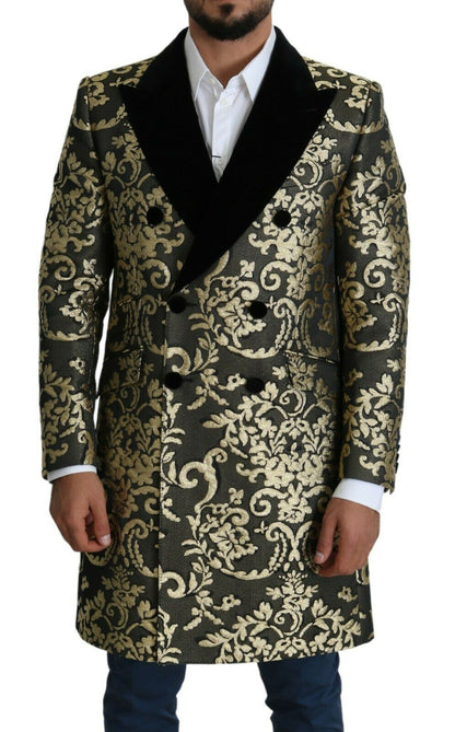 Dolce &amp; Gabbana Schwarzgold Jacquard Langmantel SICILIA Jacke
