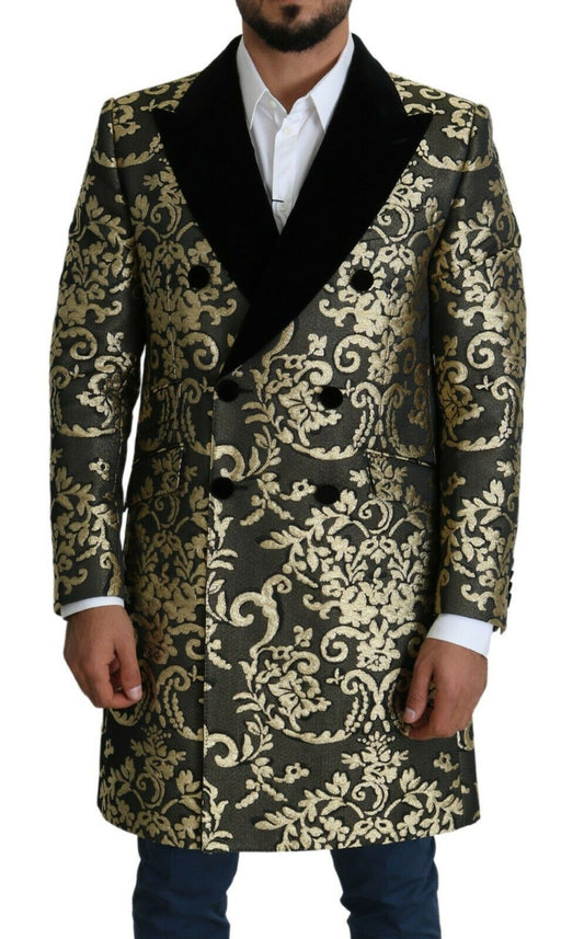 Dolce &amp; Gabbana Schwarzgold Jacquard Langmantel SICILIA Jacke