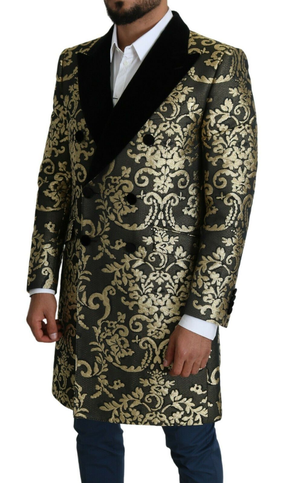 Dolce &amp; Gabbana Schwarzgold Jacquard Langmantel SICILIA Jacke