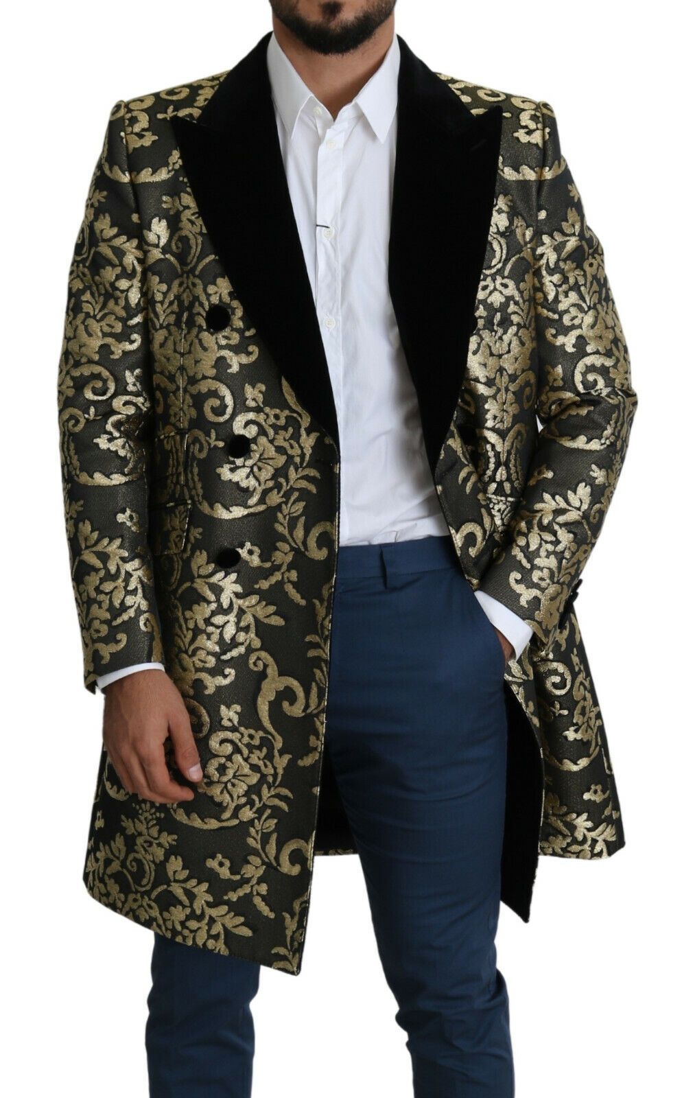 Dolce &amp; Gabbana Schwarzgold Jacquard Langmantel SICILIA Jacke
