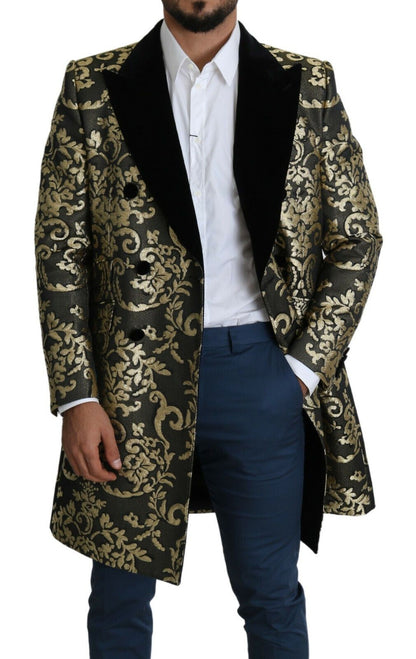 Dolce &amp; Gabbana Schwarzgold Jacquard Langmantel SICILIA Jacke