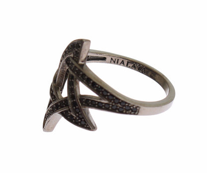 Nialaya Damenring aus rhodiniertem 925er Silber mit schwarzen Zirkoniasteinen