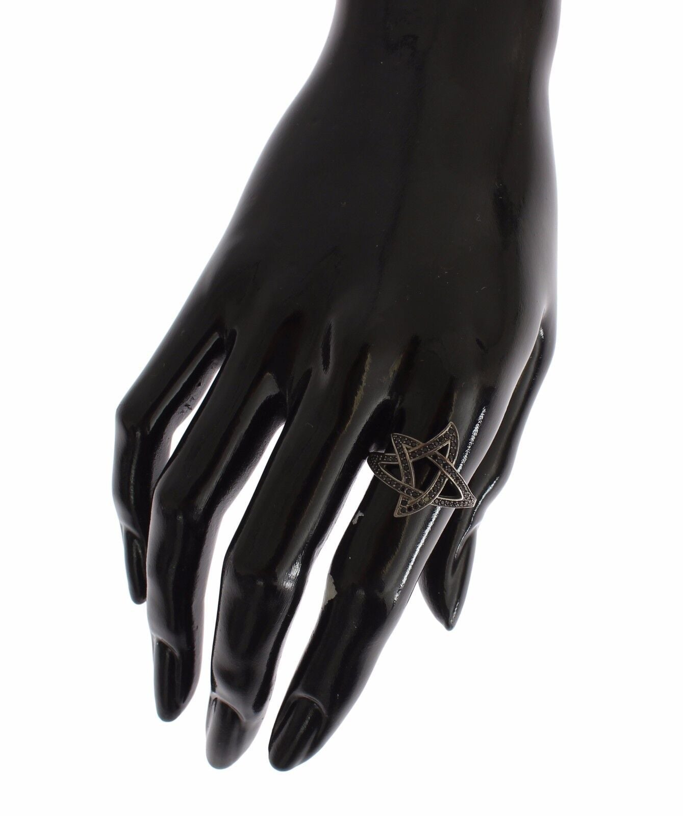 Nialaya Damenring aus rhodiniertem 925er Silber mit schwarzen Zirkoniasteinen