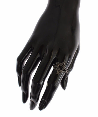 Nialaya Damenring aus rhodiniertem 925er Silber mit schwarzen Zirkoniasteinen