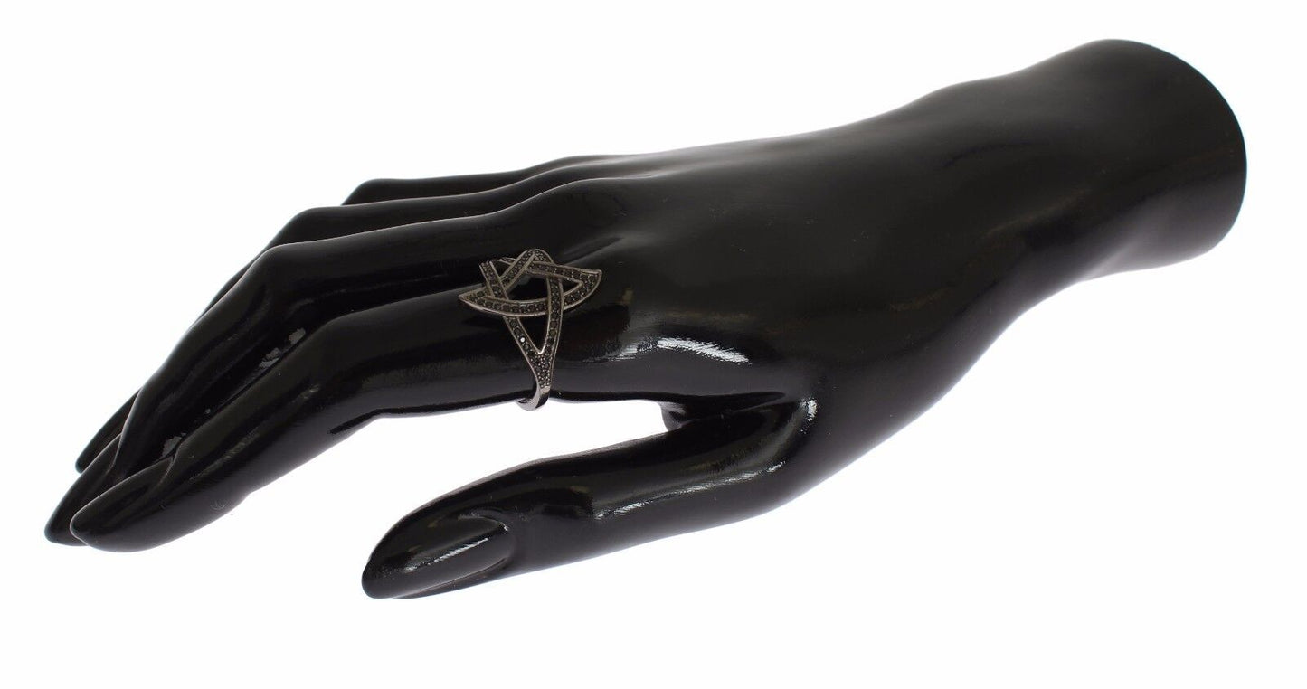 Nialaya Damenring aus rhodiniertem 925er Silber mit schwarzen Zirkoniasteinen