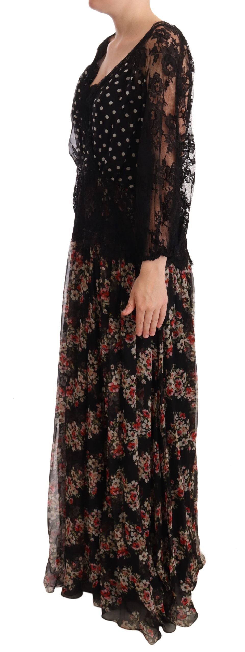 Dolce &amp; Gabbana – Maxi-Caprikleid mit Blumenmuster und schwarzer Spitze