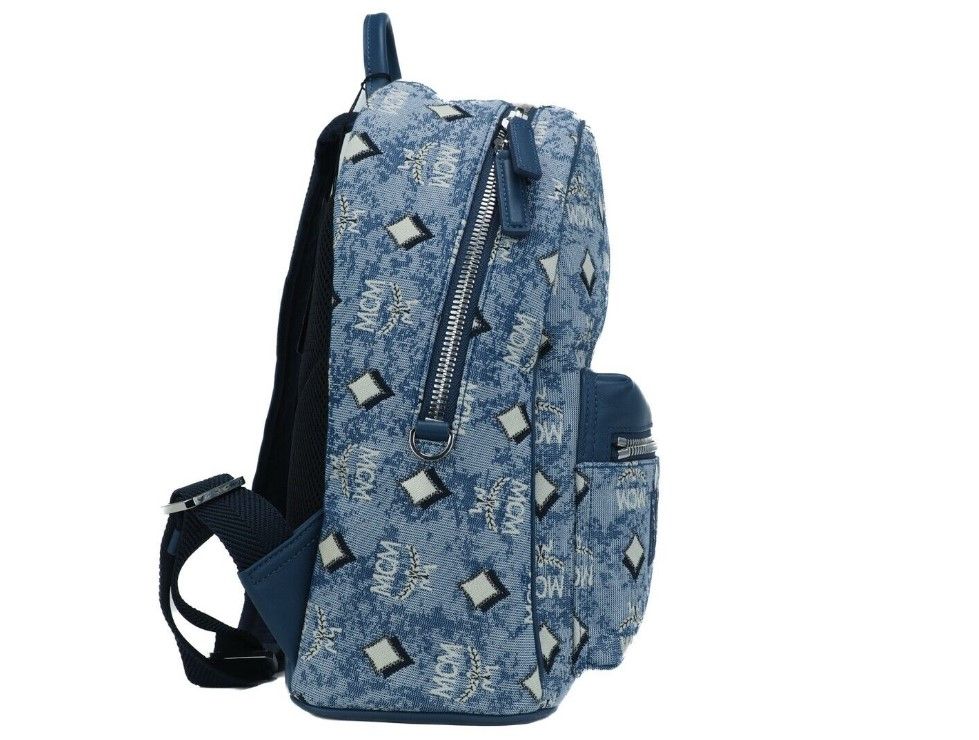 MCM Stark Kleiner blauer Vintage-Rucksack aus Jacquard-Monogramm-Logo-Stoff