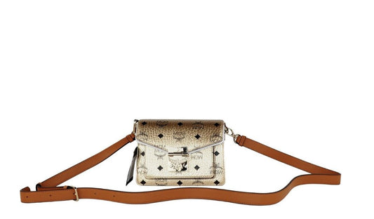 MCM Signature Berlin – Mini-Umhängetasche aus Leder mit Flap-Lock-Verschluss und Gold-Diamant-Logo