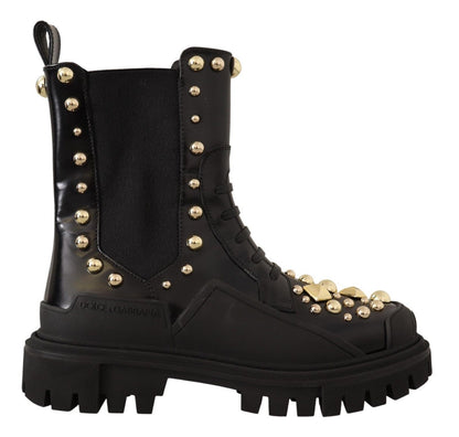 Dolce &amp; Gabbana – Schwarze Kampfstiefel aus Leder mit Nieten