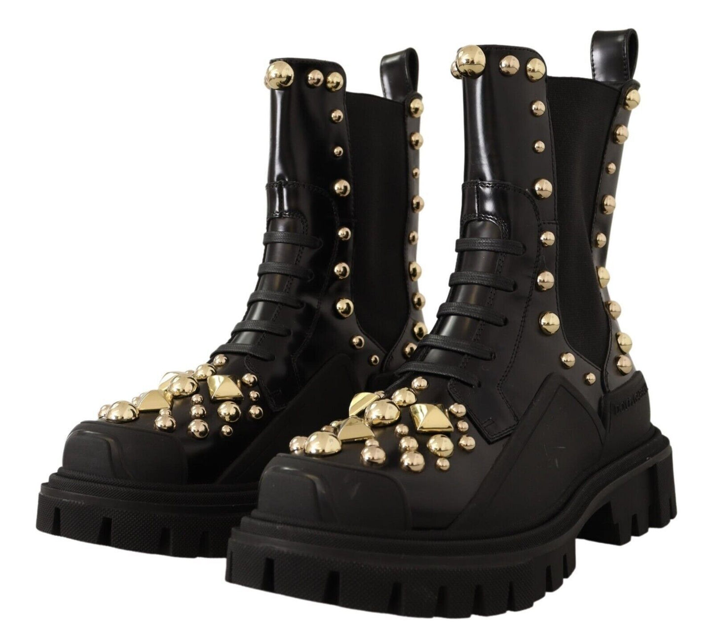 Dolce &amp; Gabbana – Schwarze Kampfstiefel aus Leder mit Nieten