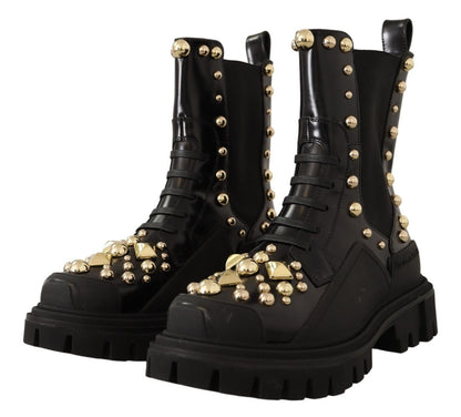 Dolce &amp; Gabbana – Schwarze Kampfstiefel aus Leder mit Nieten