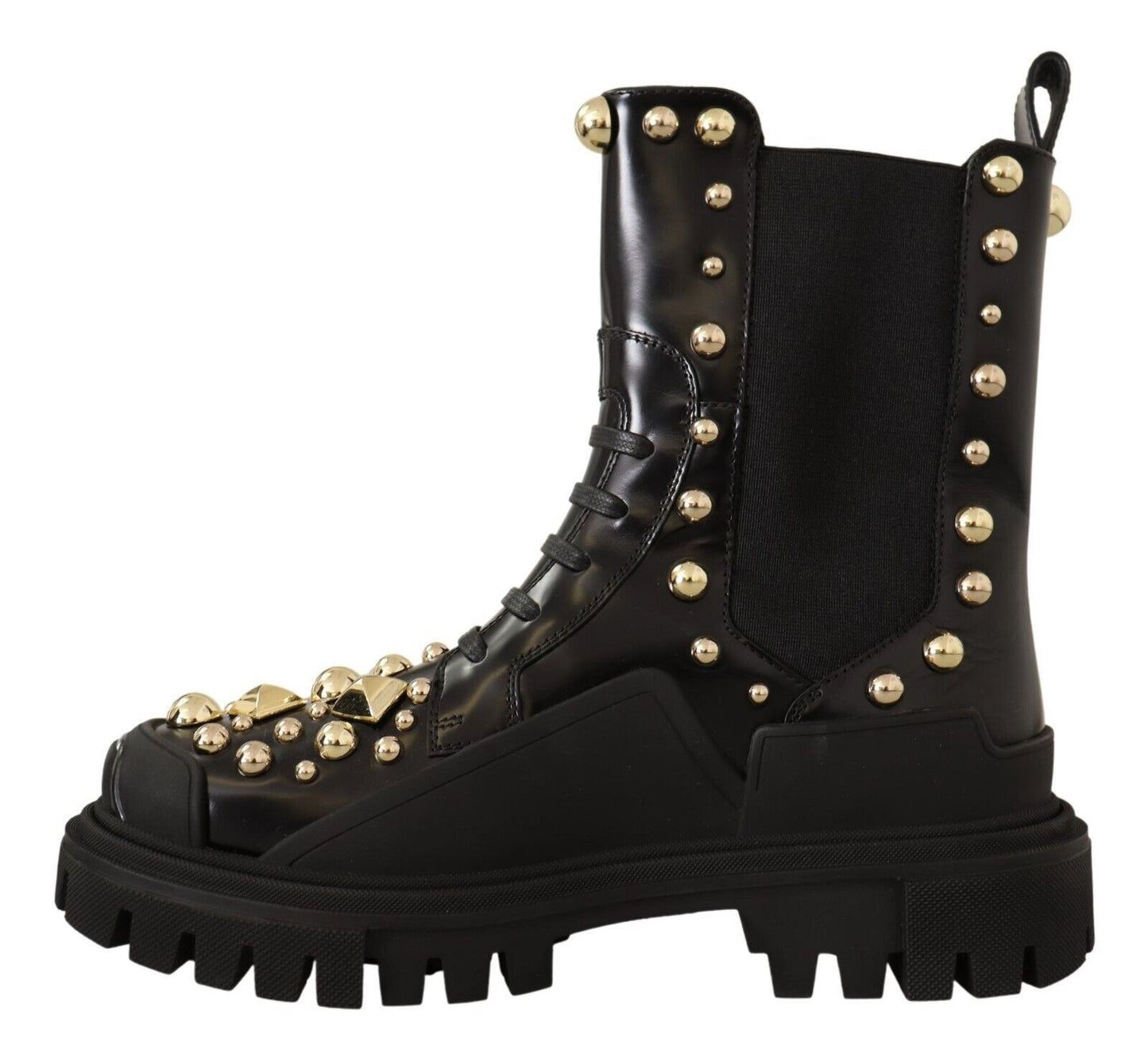 Dolce &amp; Gabbana – Schwarze Kampfstiefel aus Leder mit Nieten