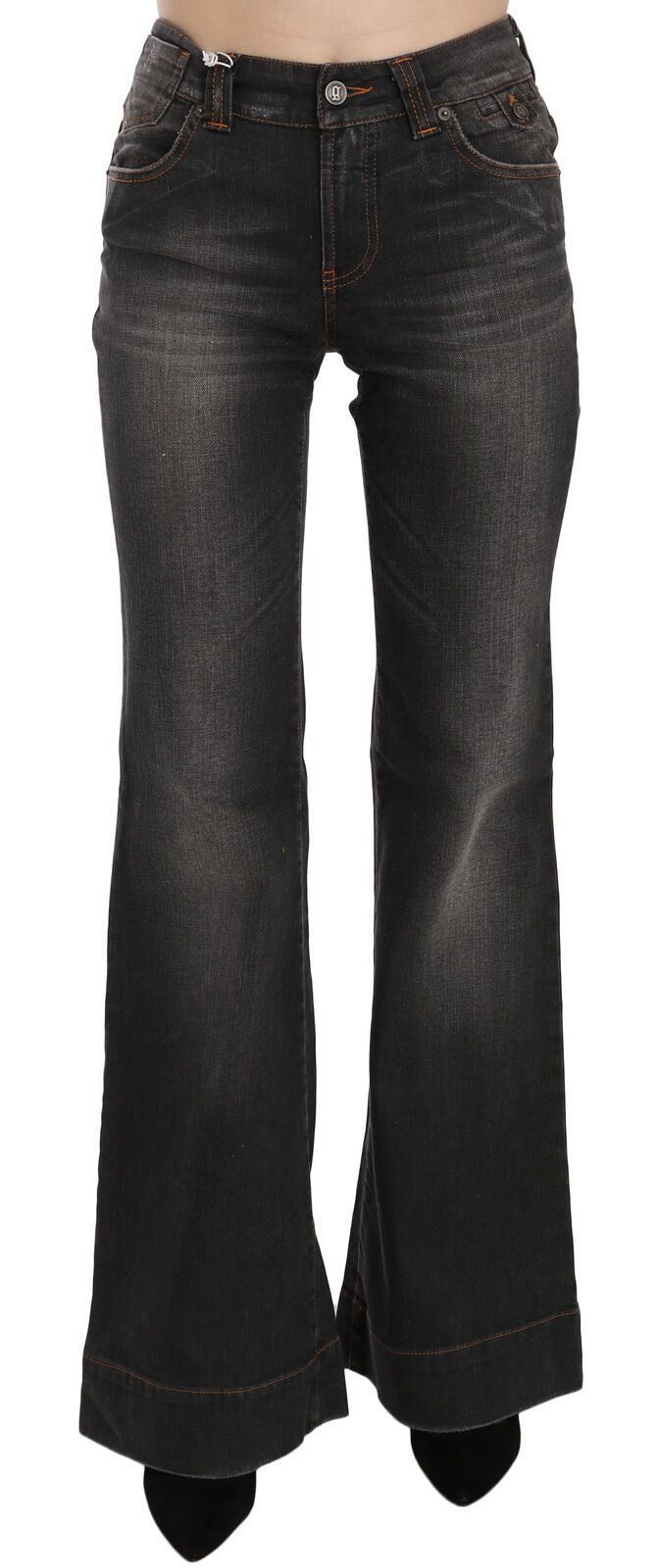 John Galliano Black Washed Mid Waist Flared Denim Casual Jeans