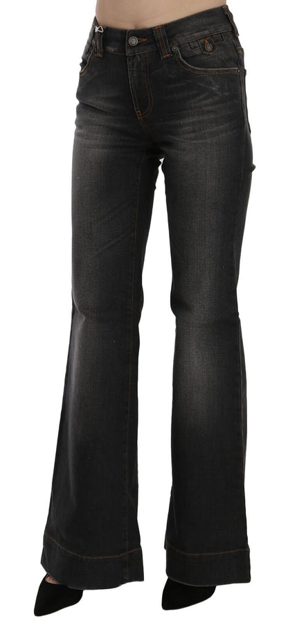John Galliano Black Washed Mid Waist Flared Denim Casual Jeans