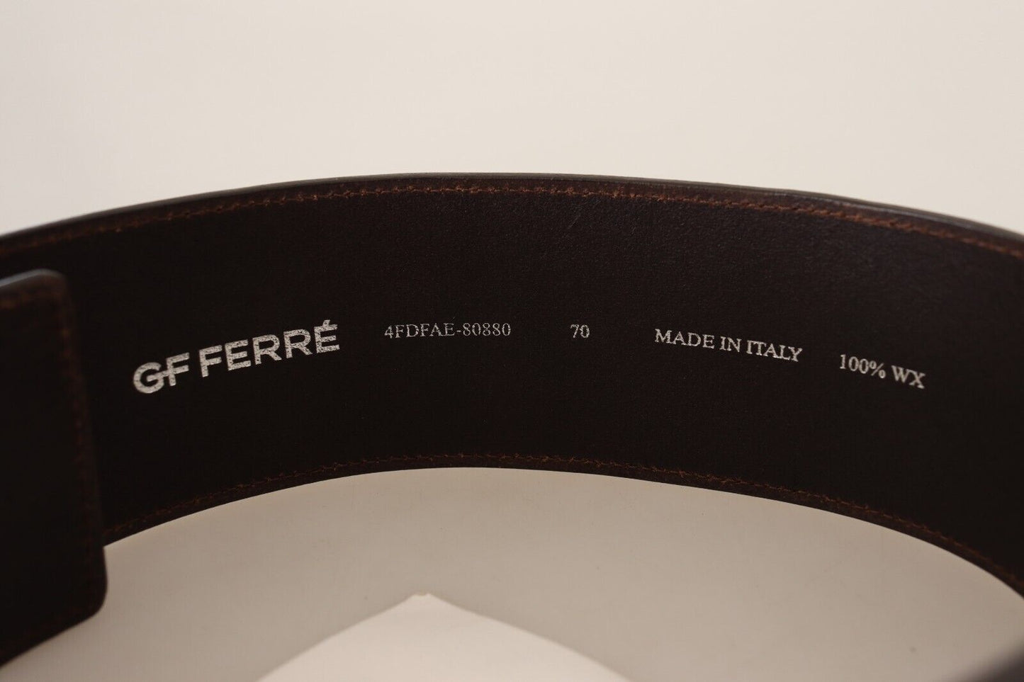 GF Ferre Brown Genuine Leather Wide Logo Buckle Waist Belt