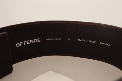 GF Ferre Brown Genuine Leather Wide Logo Buckle Waist Belt
