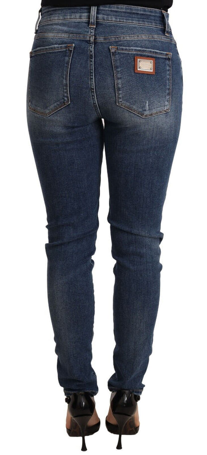 Dolce &amp; Gabbana – Skinny-Jeans aus Baumwollstretch in blauer Waschung