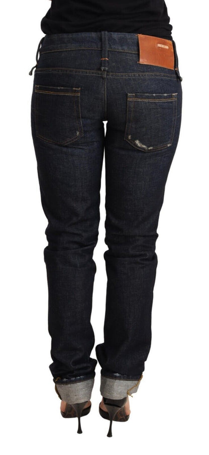 Acht Dunkelblaue Jeanshose aus Baumwolle mit umgeschlagenem Saum für Damen