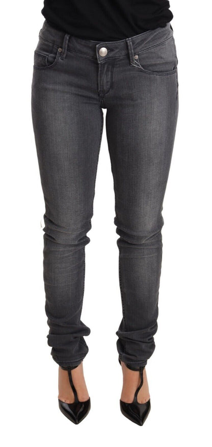 Acht Graue, gewaschene Baumwolle, Slim Fit, niedrige Taille, Damen-Jeans
