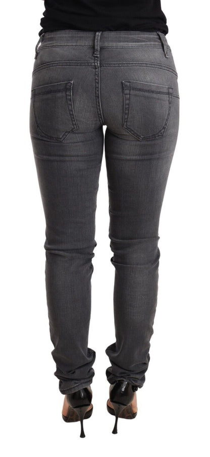 Acht Graue, gewaschene Baumwolle, Slim Fit, niedrige Taille, Damen-Jeans