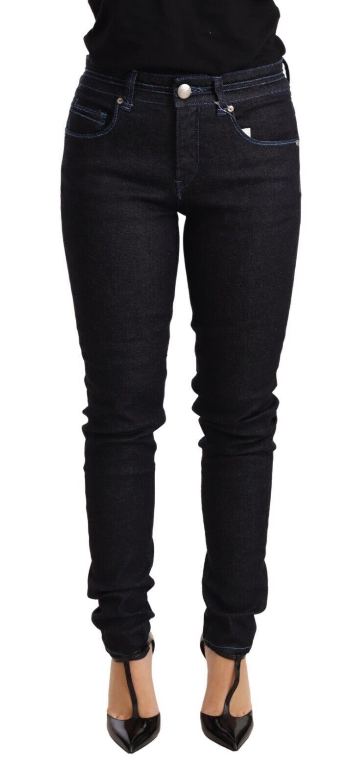 Acht Blaue Baumwolle Niedrige Taille Slim Fit Denim Damen Hose Jeans