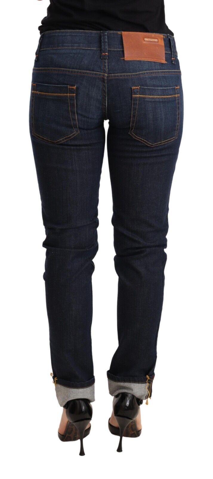 Acht Blue Washed Cotton Low Waist Skinny Denim Damenhose Jeans