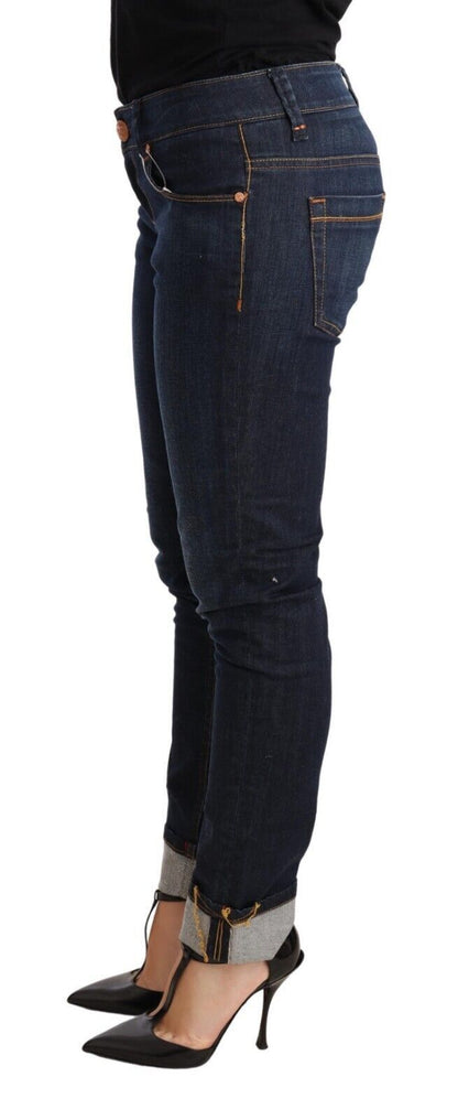 Acht Blue Washed Cotton Low Waist Skinny Denim Damenhose Jeans