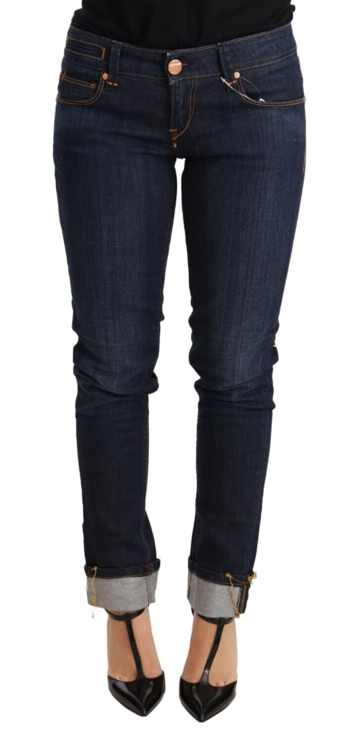 Acht Blue Washed Cotton Low Waist Skinny Denim Damenhose Jeans