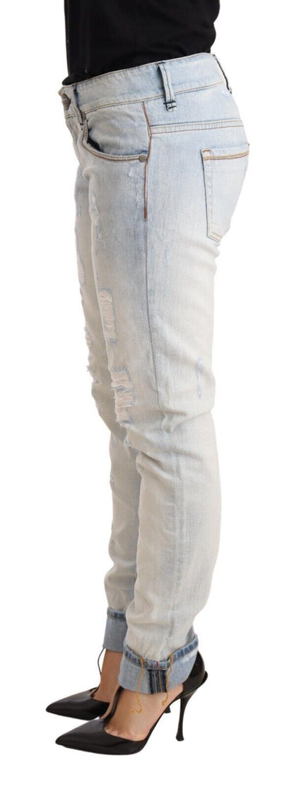 Acht – Hellblaue Jeanshose aus Baumwolle mit umgeschlagenem Saum im Used-Look