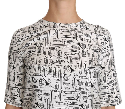 Dolce &amp; Gabbana – Weiße Bluse mit Musikinstrumenten-Print