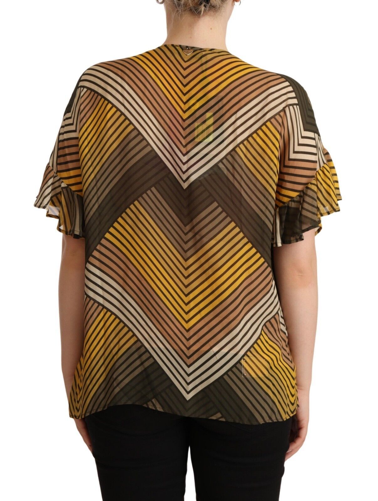 Twinset – Bluse mit mehrfarbigen Streifen und kurzen Ärmeln und Rundhalsausschnitt