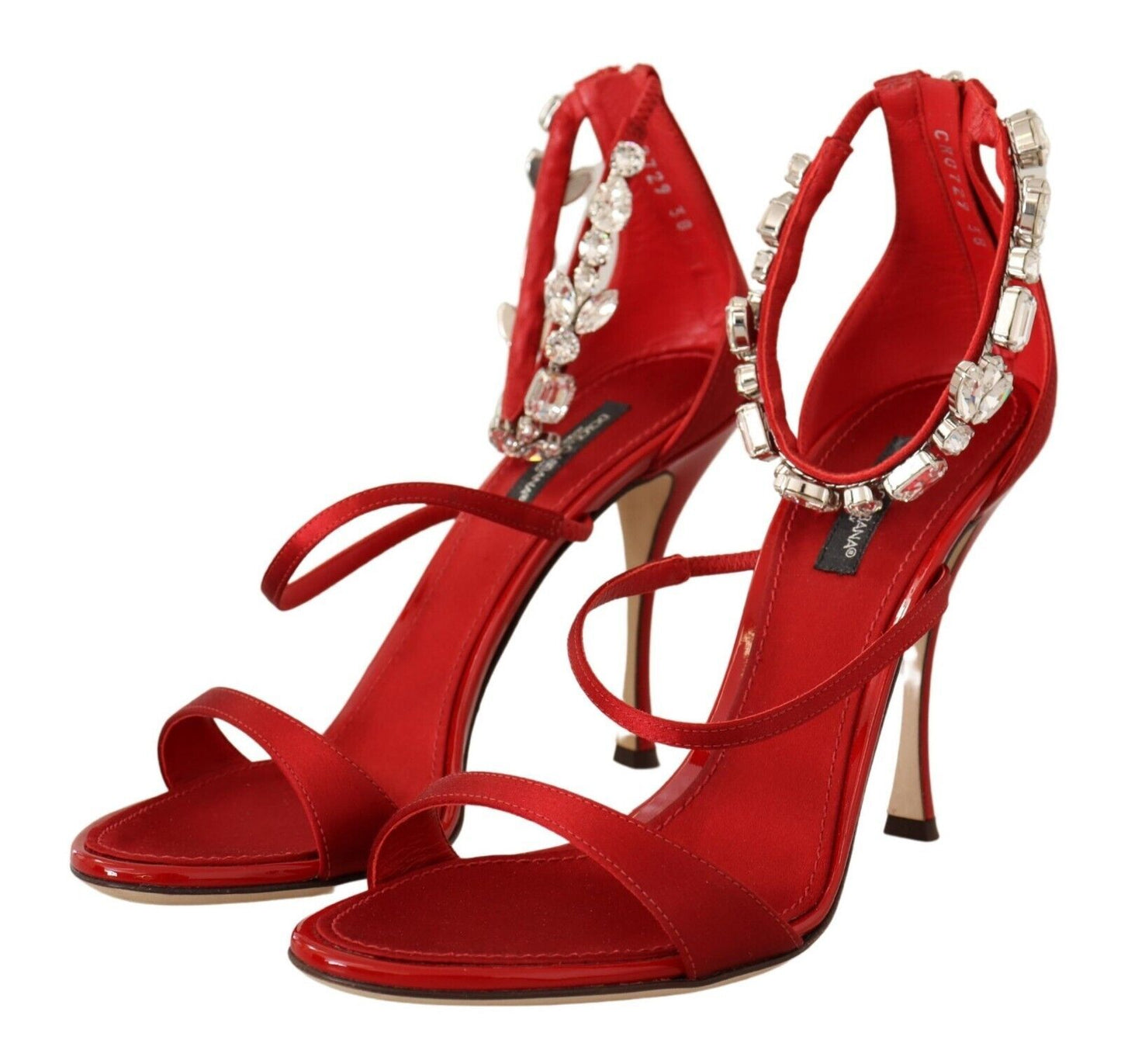 Dolce &amp; Gabbana Rote Satin-Kristall-Sandalen Keira Heels Schuhe