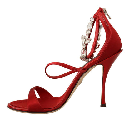 Dolce &amp; Gabbana Rote Satin-Kristall-Sandalen Keira Heels Schuhe