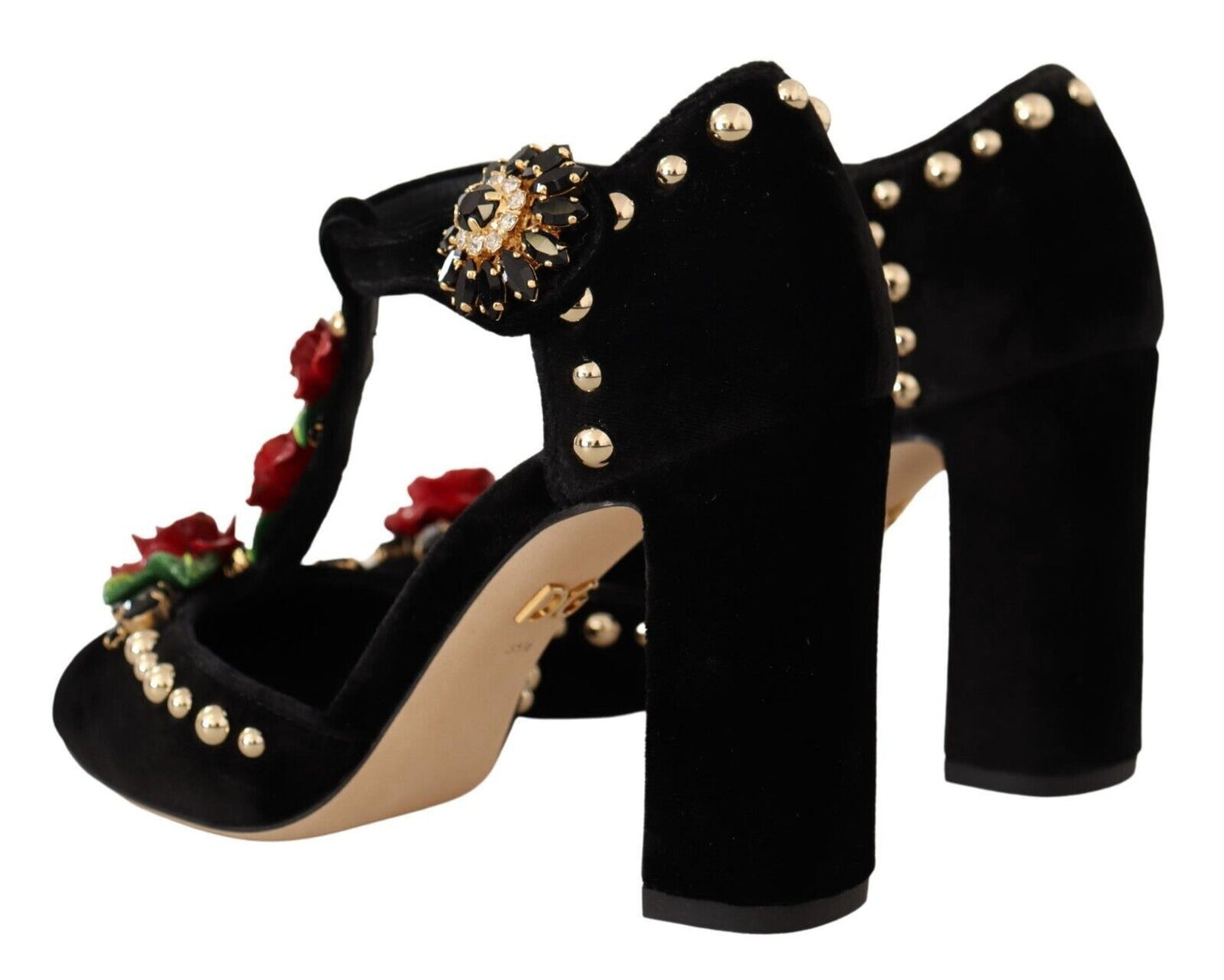 Dolce &amp; Gabbana Schwarze Mary Jane Pumps mit Rosen und Kristallen