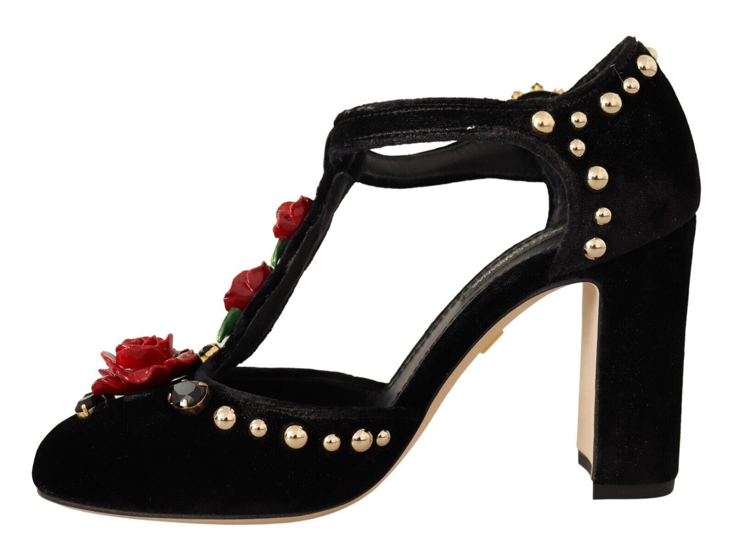 Dolce &amp; Gabbana Schwarze Mary Jane Pumps mit Rosen und Kristallen