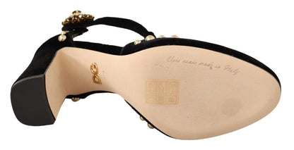 Dolce &amp; Gabbana Schwarze Mary Jane Pumps mit Rosen und Kristallen