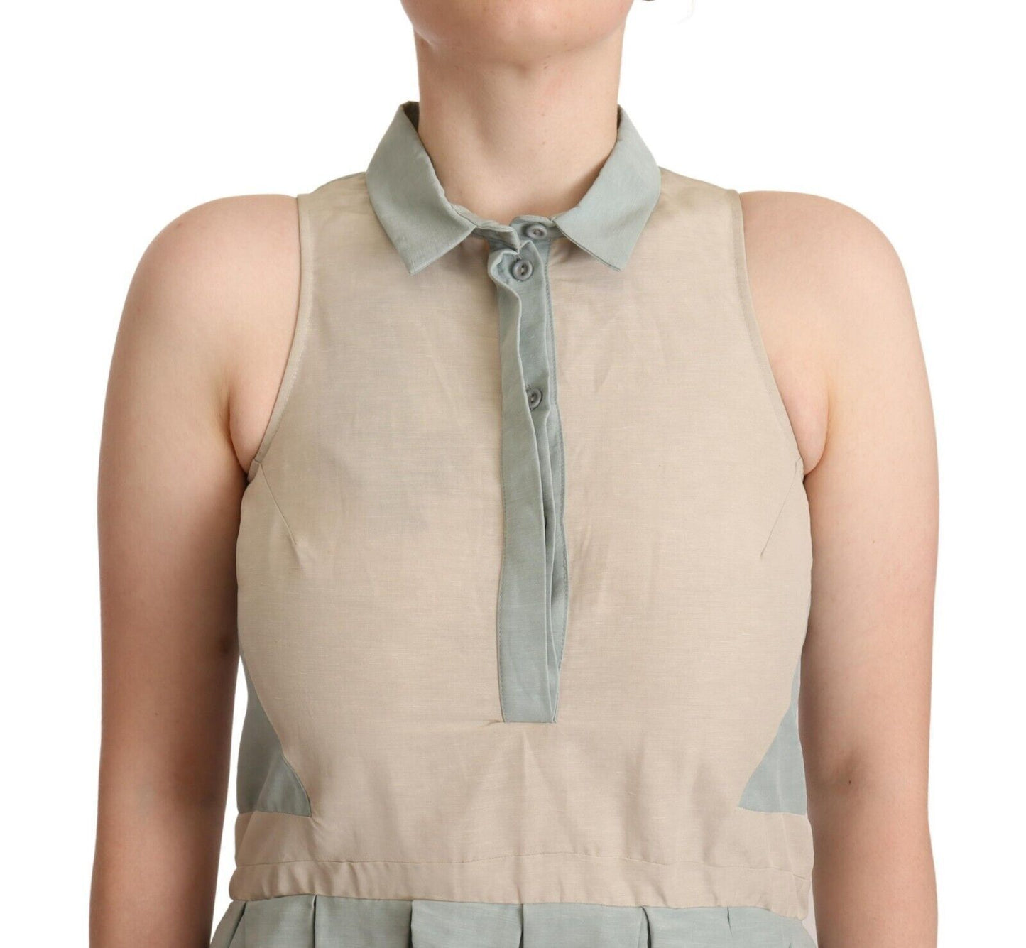 Comeforbreakfast – Mehrfarbiges, ärmelloses Etuikleid mit Kragen