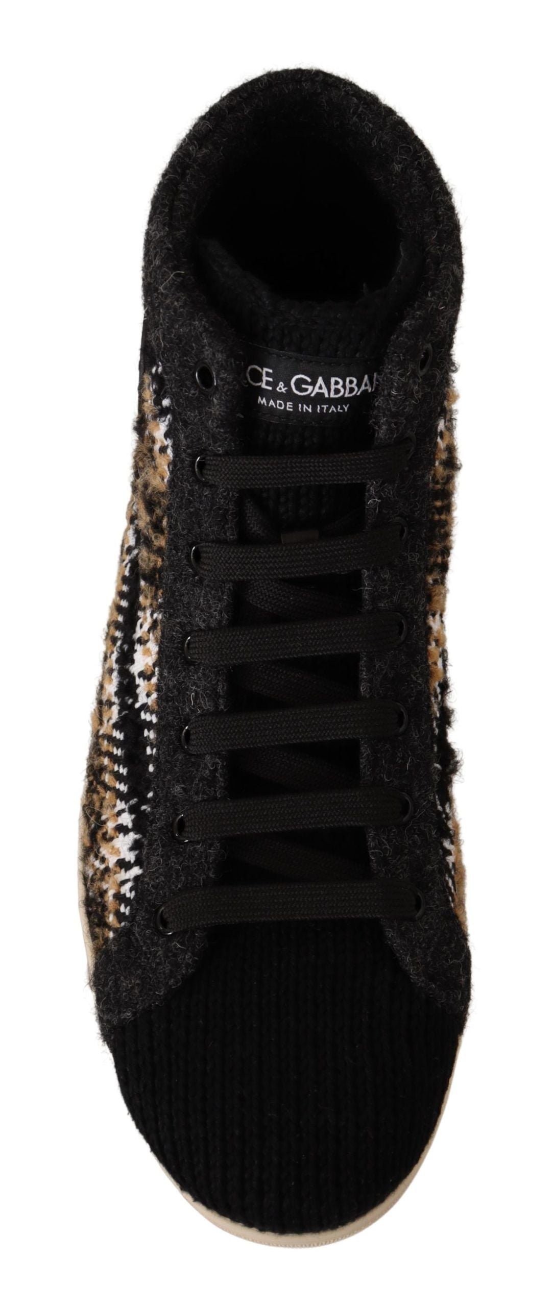 Dolce &amp; Gabbana Beige Braun Wolle Baumwolle High Top Sneakers