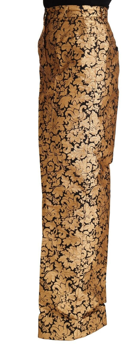 Dolce & Gabbana – Gerade geschnittene Polyesterhose aus Jacquard mit goldenem Blumenmuster