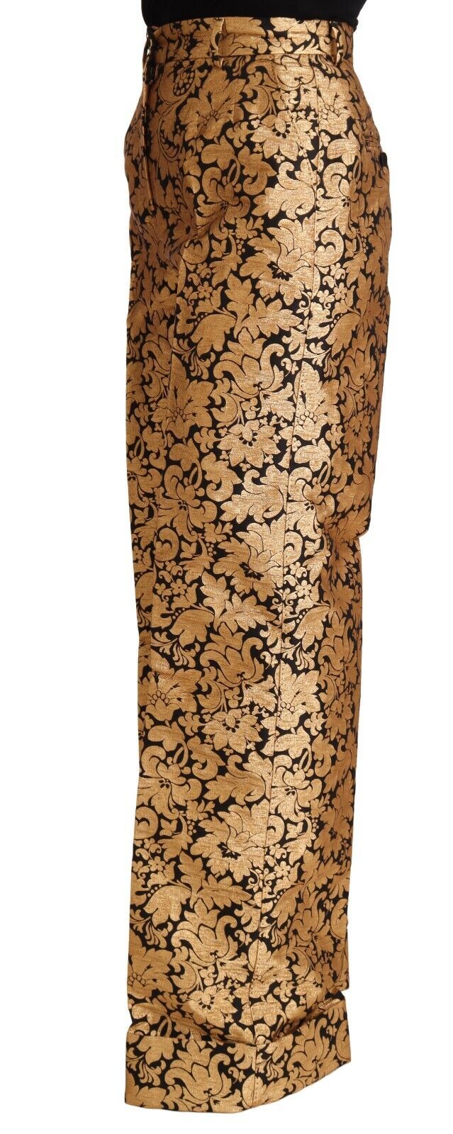 Dolce &amp; Gabbana – Gerade geschnittene Polyesterhose aus Jacquard mit goldenem Blumenmuster