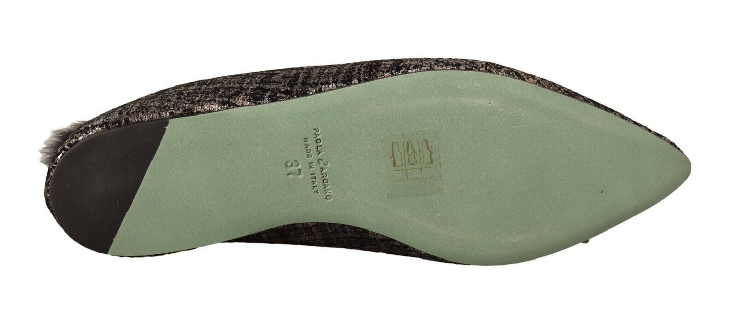 Paola D'Arcano – Slipper aus goldfarbenem Jacquard-Leder mit Verzierung