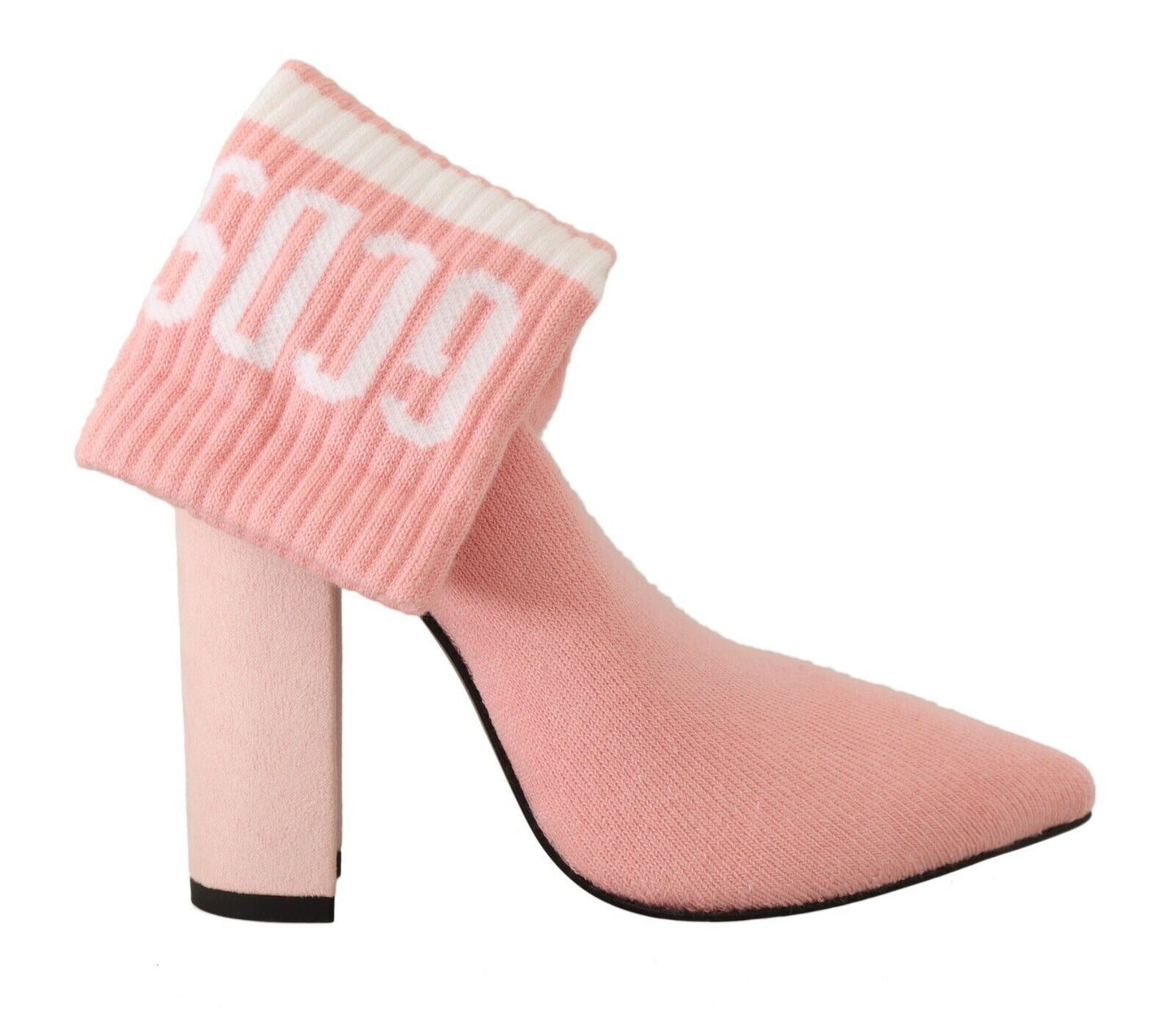 GCDS – Rosa Wildleder-Stiefeletten mit Logo und Blockabsatz